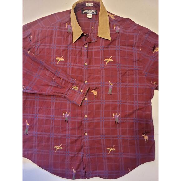 Thorton Bay Corduroy Contrast Collar Button Up Shirt Duck/Deer Hunting Print XL - Picture 14 of 15